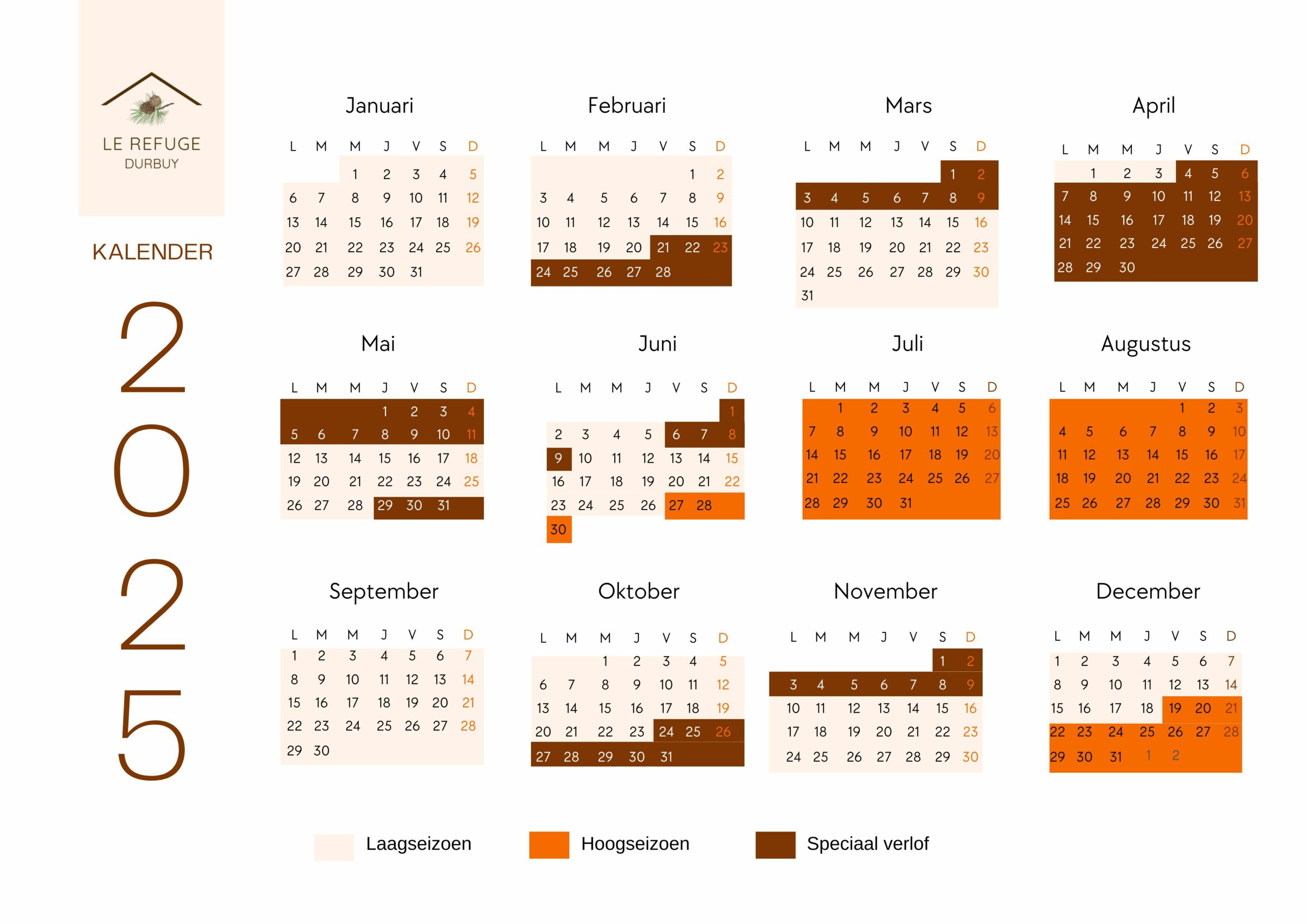 Calendrier 2025 le refuge durbuy nl